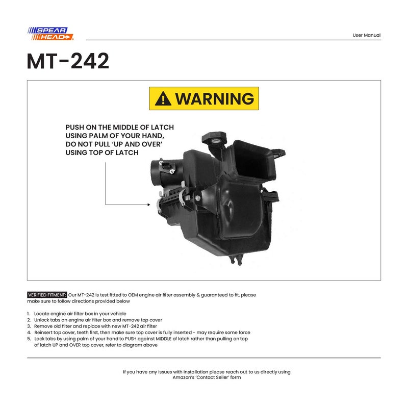 Spearhead MPG Defense Max Thrust Engine Air Filter For All Mileage Vehicles  Fits Like OEM  Restores MPG & Acceleration (MT-242) - Image 2